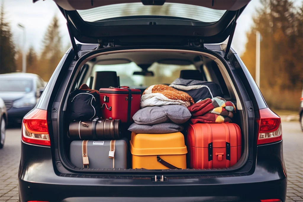 Enclosed Auto Transport Car packed with personal belongings for shipping
